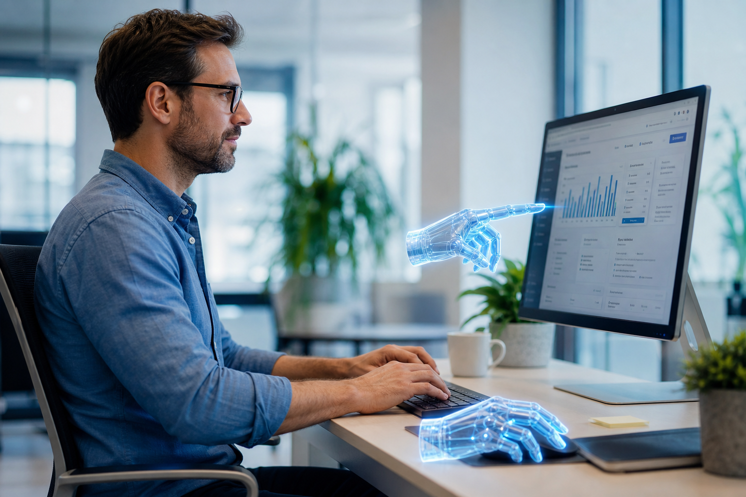 AI hands assisting with office work